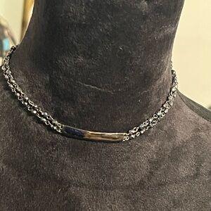 Elegant Silver Black onyx Choker 15” Necklace